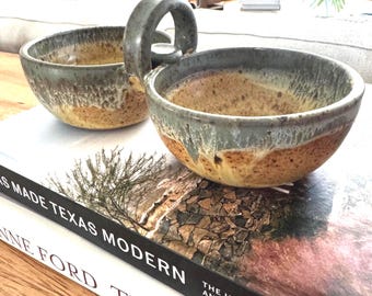 Handmade Stoneware Studio Pottery Double Bowl