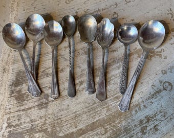 Lot/8 Mixed Spoons Mismatched Silverplated Vintage
