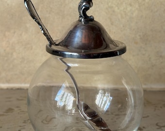 Reflection 1847 Rogers Bros. (International Silver Company) Pot à condiments en verre transparent avec cuillère de service