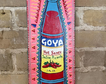 Original Goya Hot Sauce Painting on Wood Signed by Artist