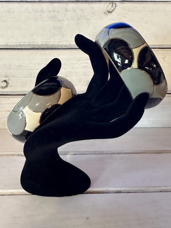 Chunky Metal Bangle Bracelets Featuring Enamaled … - image 3