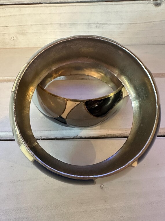 Chunky Metal Bangle Bracelets Featuring Enamaled … - image 2