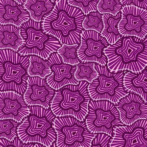 May include: A repeating pattern of stylized purple flowers with white dotted outlines and radiating lines. The flowers have a star-like shape with a central square. The background is a lighter shade of purple.