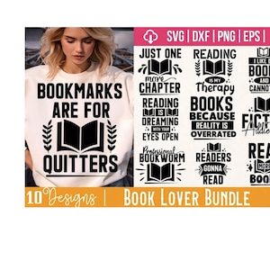 Pacchetto SVG per amanti dei libri, file di taglio retrò a tema libri per Cricut, design per maglietta da lettore PNG, troppi libri, uso commerciale, download digitale Silhouette