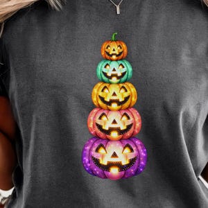 Stacked Jack-O’-Lanterns T-Shirt | Colorful Halloween Pumpkin Tower