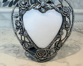Vintage Silver Heart Picture Frame 3”x3” cropped tabletop photo
