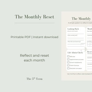 Monthly Reset Printable Planner | Monthly Life Admin Checklist | Home & Family Organisation Planner | Minimal Printable Planning Template