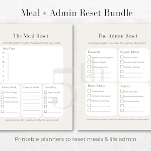 Home Admin Reset Bundle / Agenda amministrativa e pianificatore dei pasti stampabili / Organizzatore per la gestione della vita quotidiana