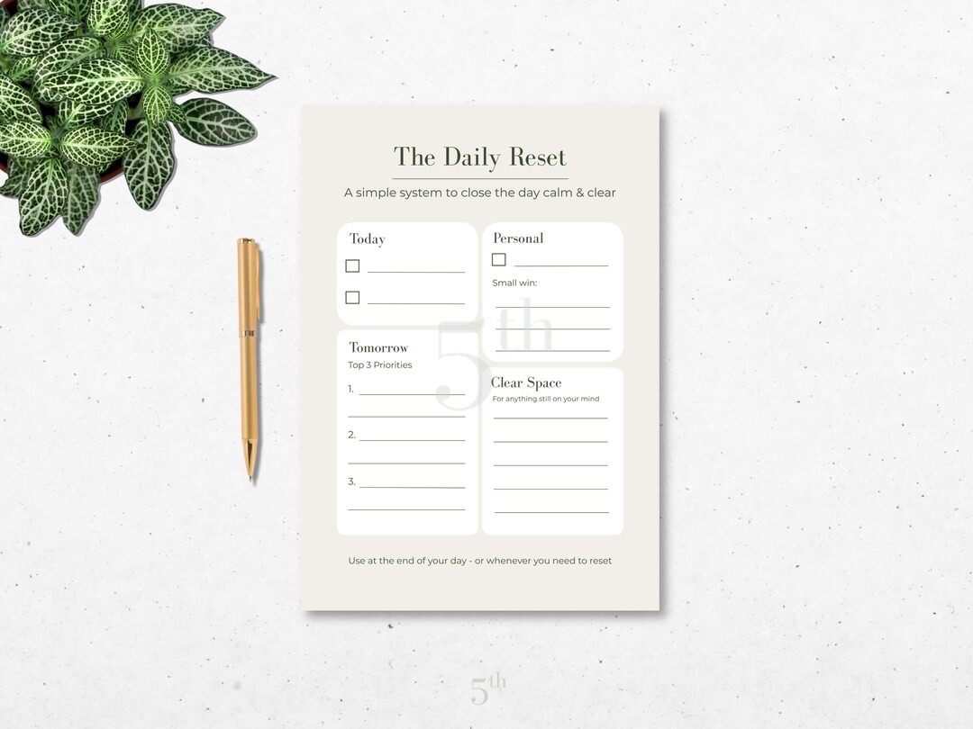 Minimal Daily Reset Planner Printable | Simple Daily Planner & Mental ...
