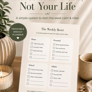 Weekly Reset Planner for Busy Mums | Sunday Reset Checklist | Family Weekly Planner Printable | Home & Life Admin Organiser PDF