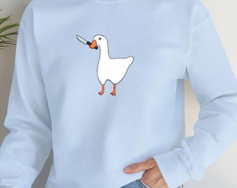 Sudadera con ganso bordado / Divertido jersey unisex / Mezcla 50/50 algodón-poliéster