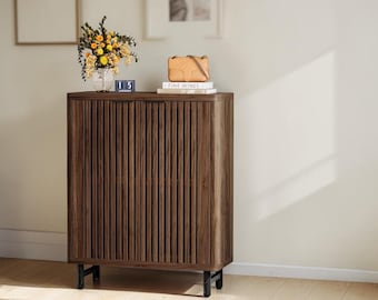 6 Tier Wooden Shoe Cabinet with Louvered Doors, Adjustable Shelves Storage Organizer