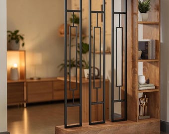 Modern Freestanding Room Divider with Display Shelves Wall Partition Privacy Screen for Home Office and Living Room