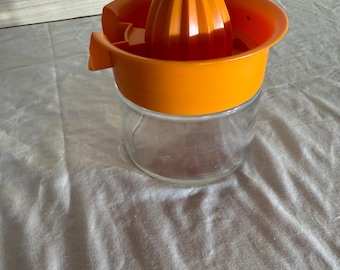 Vintage Orange Citrus Juicer Glass Container Manual Lemon Juicer Reamer Retro Kitchen Tool