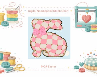 Pink Check Easter Bunny - 5inx5in Digital Download Stitch Chart