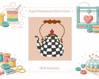 Check Tea Kettle - 5inx5in Digital Download Stitch Chart
