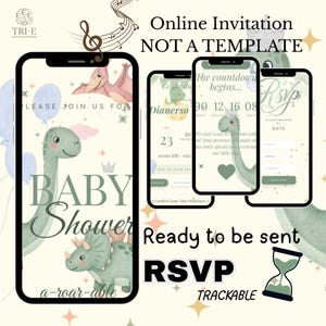 Invito digitale per baby shower a tema dinosauri con conferma di partecipazione interattiva (servizio tramite pagina web)