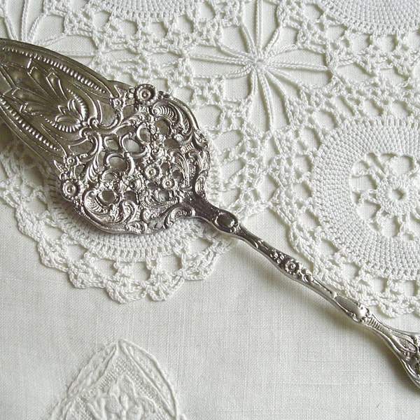 Dreamy Ornate Victorian Cake Server - 800 Silver - Crown + Half Moon - 1900s - Made in Germany - Feminine & Frilly - for Wedding / Tea Party