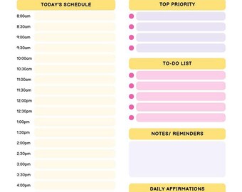 Minimalist Daily Schedule Planner, Undated Productivity Template (Instant Download PDF)