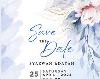 Dusty Blue Floral Wedding Invitation Template | Elegant Watercolor Invite (Digital Download)