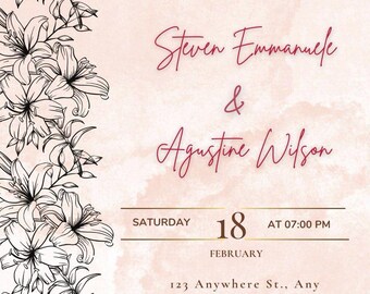 Cream Floral Wedding Invitation Template Editable Canva | Elegant Neutral Printable Invite Digital Download