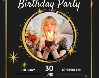 Elegant Star Birthday Invitation Template Editable Canva | Celestial Kids Party Invite Printable Digital Download