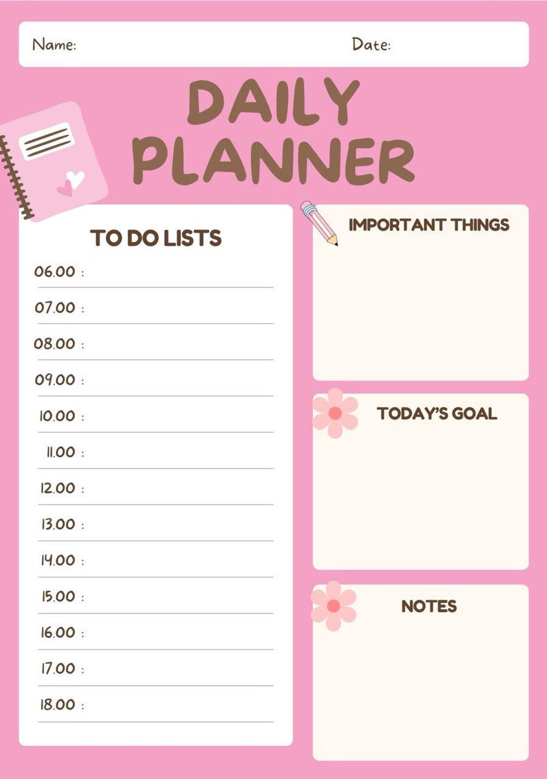Pastel Pink Daily Planner Printable Canva Template | Minimalist ...