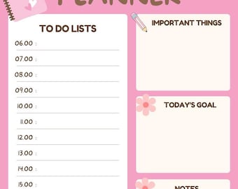 Pastel Pink Daily Planner Printable Canva Template | Minimalist Productivity Schedule (PDF Download)