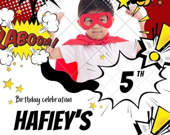 Superhero Birthday Invitation Template Editable Canva | Kids Hero Party Invite Printable Digital Download