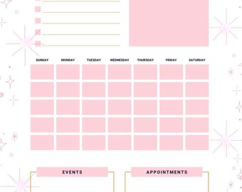 Pastel Pink Monthly Planner Canva Template | Editable Minimalist Calendar (PDF Download)