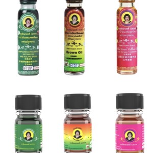 Thai Authenthic Traditional Body Massage Oil Home Spa Green Oil, Brown Oil, Yellow Phlai Oil 3CC & 20CC