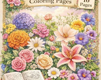 Disegni floreali da colorare – Arte botanica, Fogli rilassanti (16 pagine, download digitale)