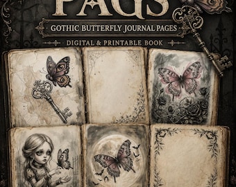 Pagine di diario con farfalle gotiche / Inserti vintage dark (Download digitale)