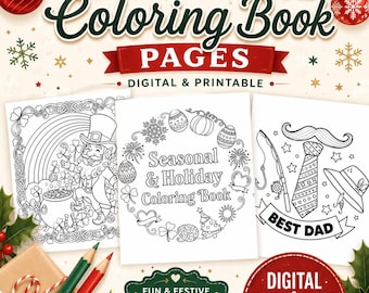 Libro da colorare natalizio stampabile in PDF / Regalo di Natale per bambini, download immediato