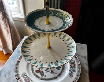 Classic Meets Art Deco 3-Level Upcycled China Tier Tray