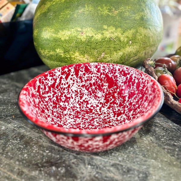 Crown Canyon Home Red Splatter Enamelware Bowl, Large, Mint Condition