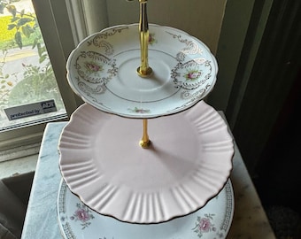 Vintage Pink 3-level Porcelain Tier Tray