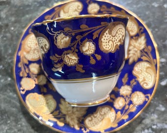 Staffordshire Cobalt Blue Tea Set with Gold Paisley Patten