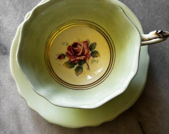 RARE Mint Paragon Cabbage Rose Tea and Saucer Set (1939-1949)