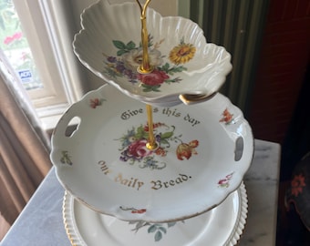 Vintage Rose Pattern Mixed China 3-level Tier Tray