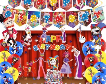 Carnival Circus Birthday Party Decorations Kit for Kids Boys Girls, Balloons Banner Backdrop Cake Cupcake Toppers Party Supplies Set