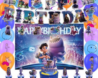 Cute Space Alien Birthday Party Decorations, Kids Galaxy Adventure Set with Banner, Backdrop, Balloons, Cake and Cupcake Toppers