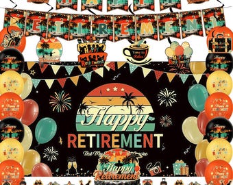 Happy Retirement Party Decorations, Tropical Banner Backdrop Balloons Cake Topper Set, Not My Problem Anymore Farewell Party Supplies