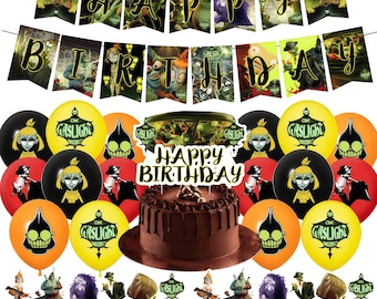 Neon Underworld Monster Birthday Party Supplies Set, Kids Theme Decorations, Custom Cake Cupcake Topper, Balloons Banner, Event Party Favors