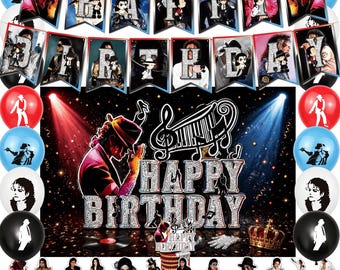 Retro Pop Dance Birthday Decorations, Red Black Concert Party Bundle, Music Stage Backdrop, Banner, Balloons and Dessert Table Decor