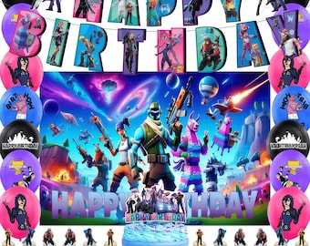Survival Gaming Birthday Party Decorations, Kids Gamer Party Supplies, Backdrop Banner Cake Topper Balloons and Cupcake Toppers Set