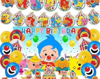 Cute Cartoon Circus Birthday Party Decorations Set, Clown Animal Banner Backdrop Balloons Cake Topper Cupcake Picks, Kids Party Supplies Kit