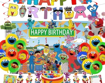 Cartoon Monster Birthday Party Decorations Set, Kids Cartoon Theme Banner Backdrop Balloons Cake Toppers Supplies for Boys Girls Party