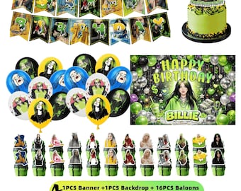 Green Dark Aesthetic Birthday Party Decor,Pop Star Music Themed Party Supplies,Birthday  Backdrop Balloons Cake Topper Set for Music Fans