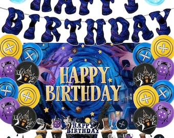 Dark Fairytale Birthday Party Decorations, Spooky Doll Theme Backdrop Balloons Cake and Cupcake Toppers, Kids Gothic Party Set